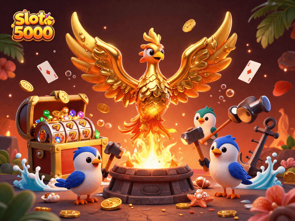 Experience thrilling jackpots with slot depo 5000 in this vibrant 3D casino scene.