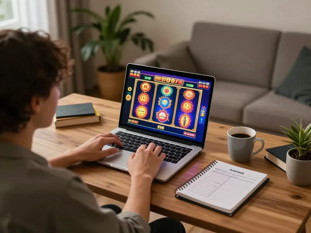 cm88 player engaging in online slots gaming at home with vibrant screen display