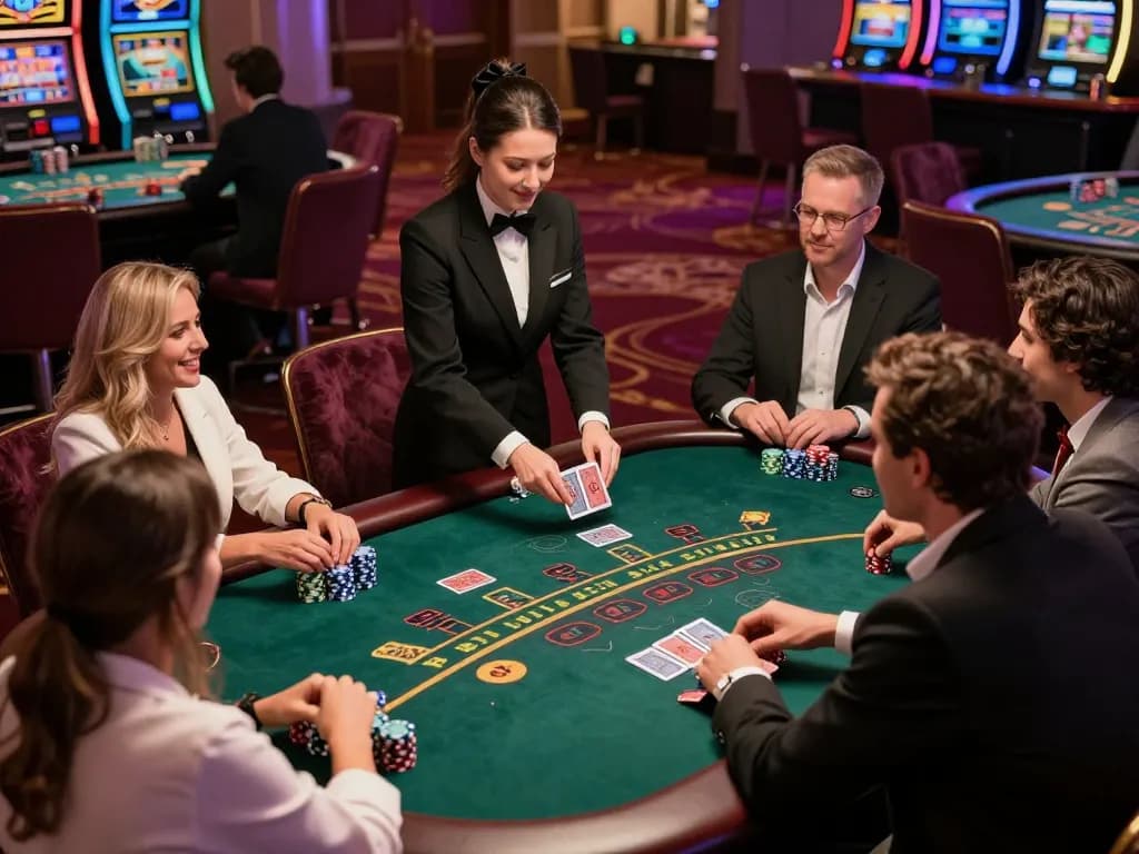 HM88 players placing bets at a dynamic blackjack table in an elegant casino setting