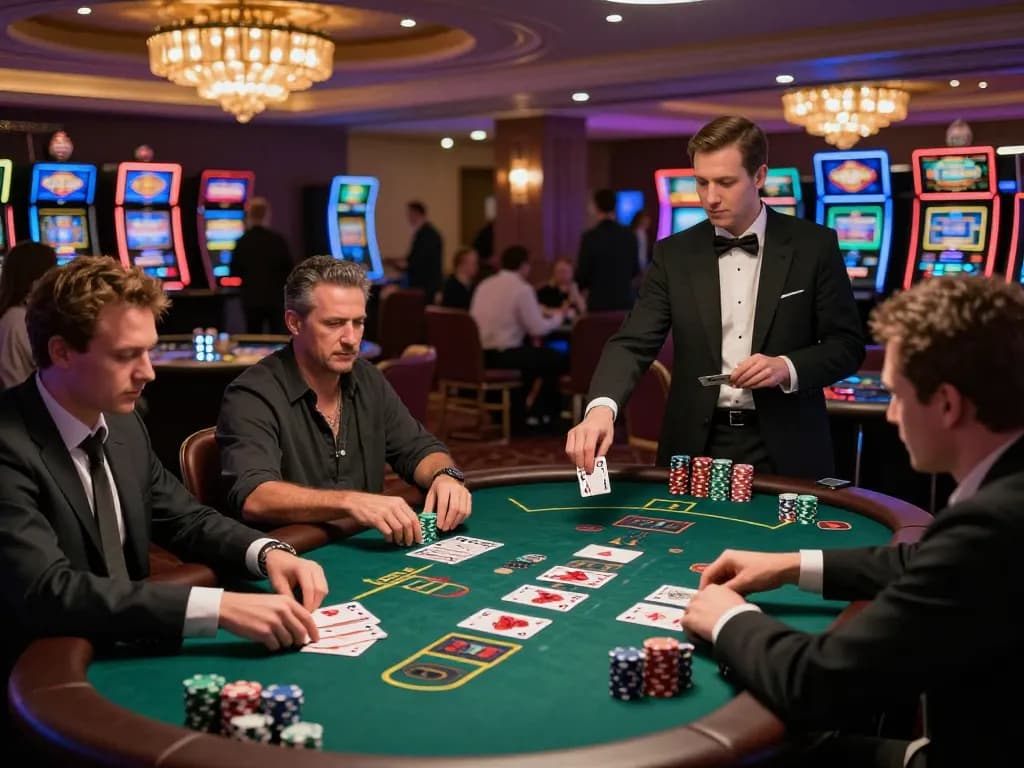 Players engage in strategic blackjack gameplay at TT88 casino, focusing on their cards and chips.