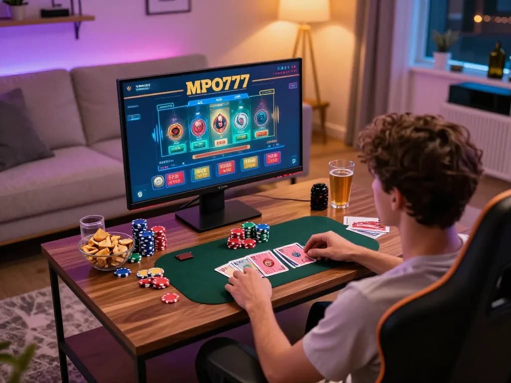Play thrilling games on MPO777 with engaging online casino interface and vibrant home gaming setup.