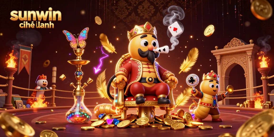 Experience winning strategies with sunwin chính hãng in a vibrant 3D casino illustration featuring a colorful hookah-master.