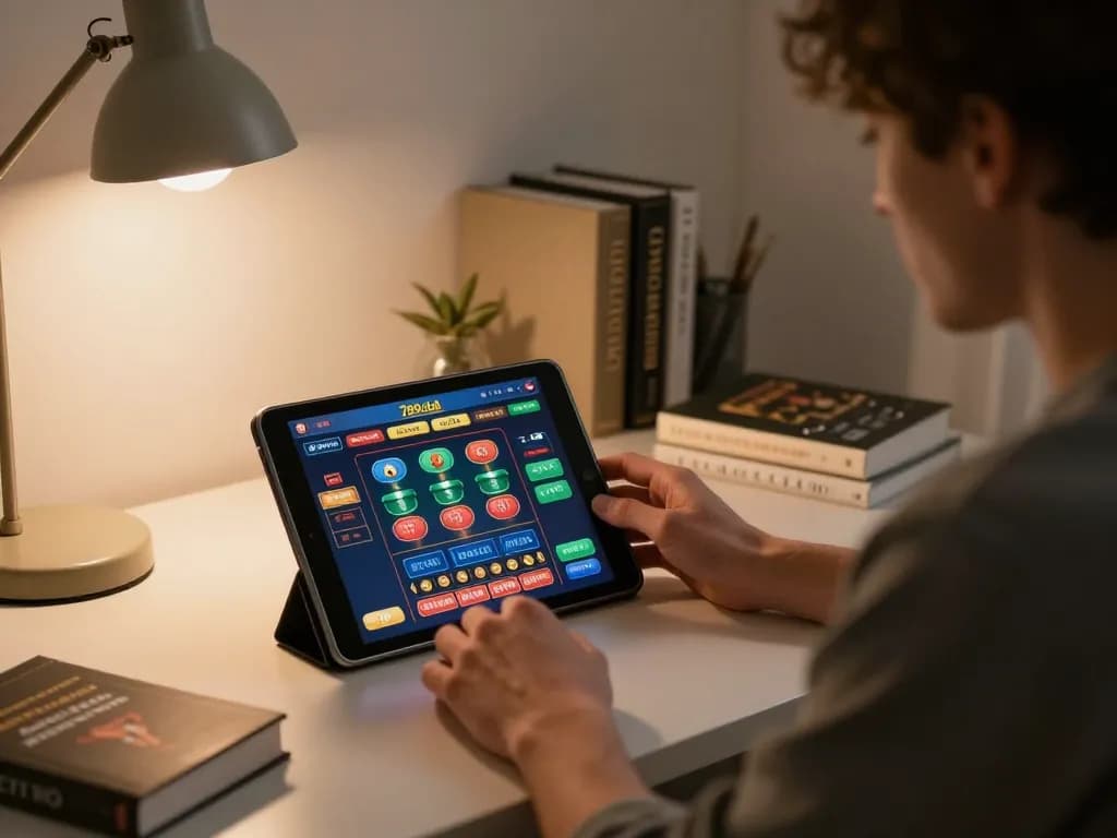 Player exploring thrilling games on 789club app in a cozy home office setup