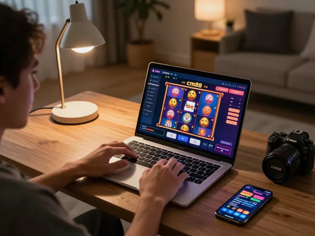 Engaging in responsible online gaming at cm88 with vibrant slot visuals.