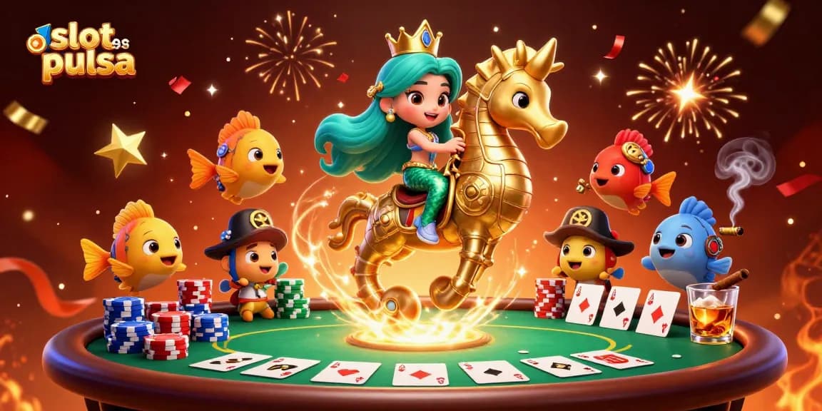 Experience excitement with slot deposit pulsa in a vibrant, action-packed casino scene.