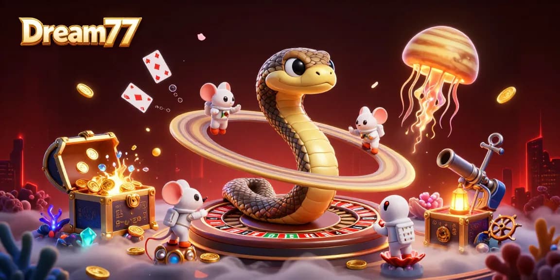Experience the excitement of Dream77 with cosmic roulette action featuring astronaut mice betting.