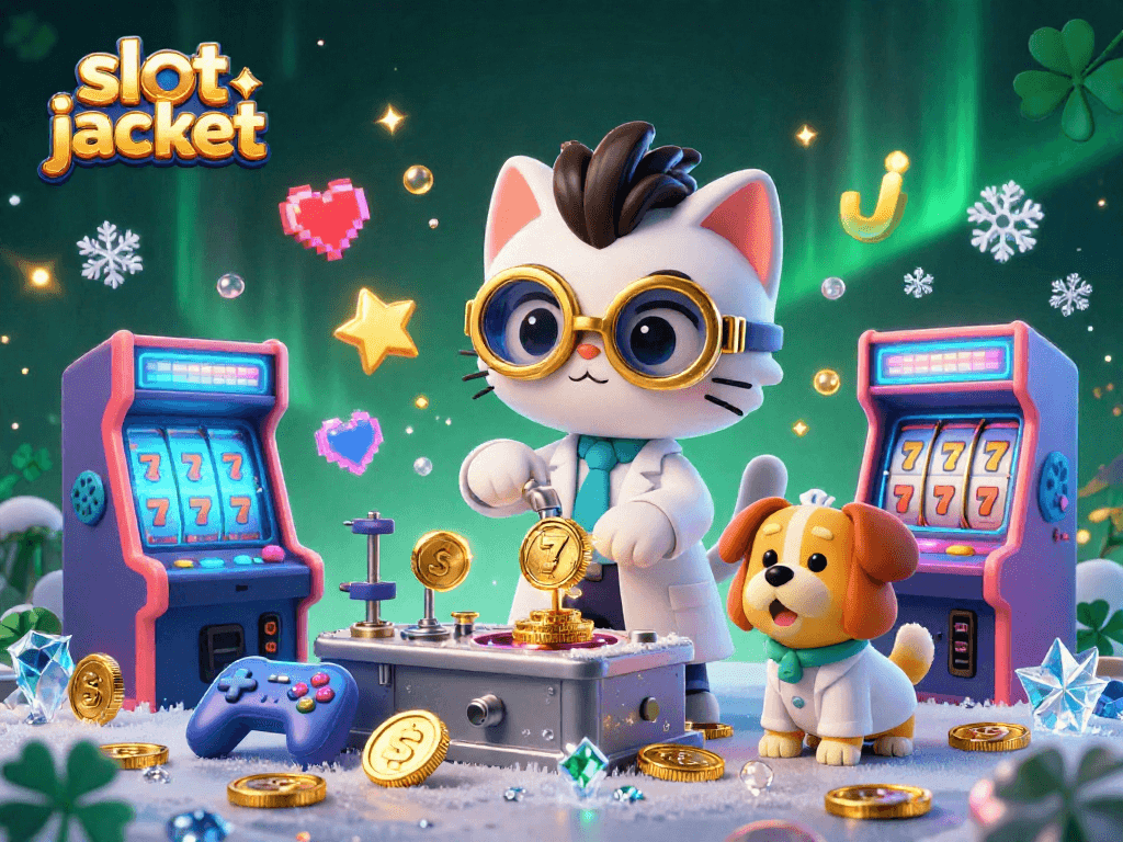 Experience thrilling action with slot jackpot in a vibrant 3D casino scene full of game elements.