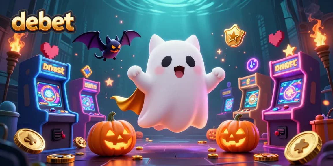 Experience the thrilling debet casino atmosphere with a ghost cat and vibrant gaming elements.