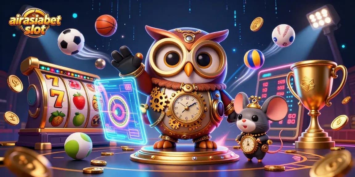 Experience the thrill of airasiabet slot with dynamic characters amidst colorful casino elements.