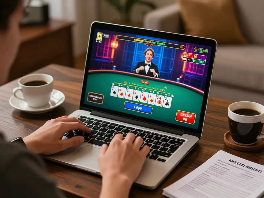 Engaging TR88 live dealer blackjack game setup at home with player immersed in action.