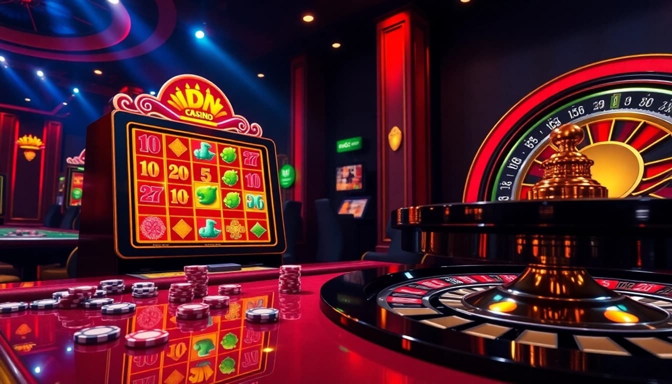 Engaging scene of idn slot online interface showcasing vibrant slot machine and poker visuals