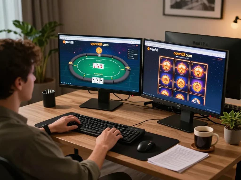 Engaging online gambling session on open88 com, featuring poker gameplay and modern setup.