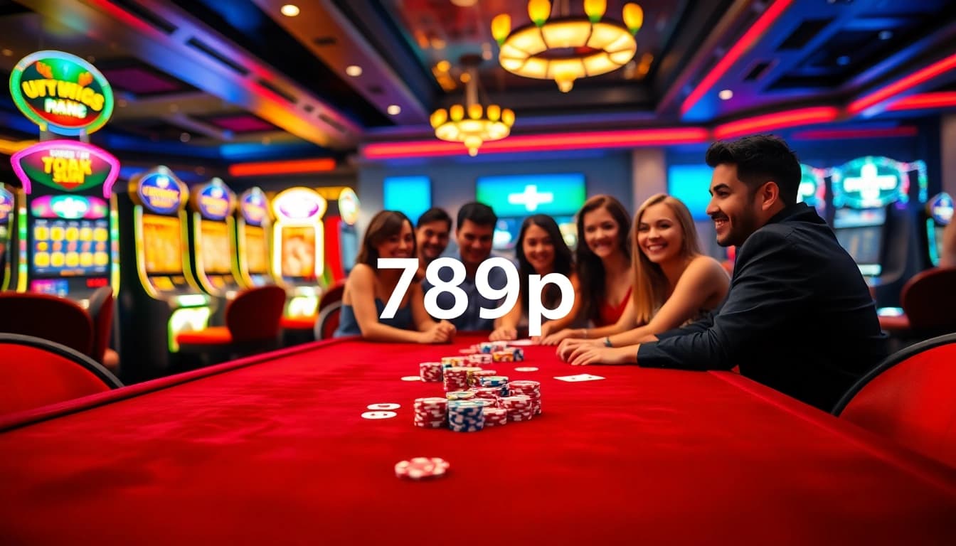 Players enjoying a thrilling game night at 789p casino, with vibrant poker chips and cards visible.