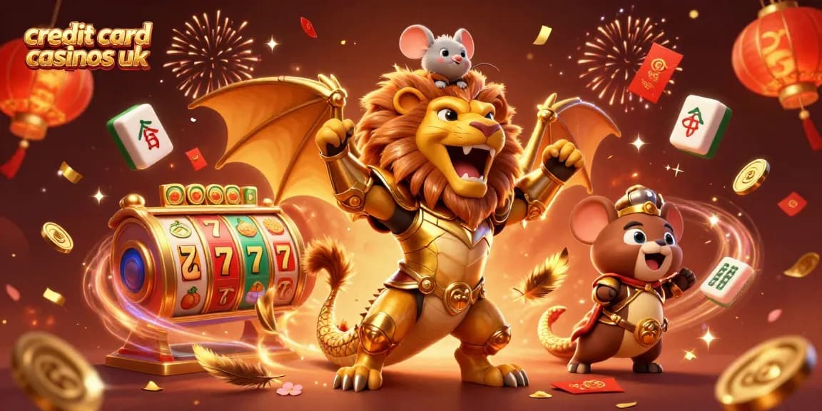 Experience thrilling slot games at credit card casinos uk with vibrant illustrations of a chimera creature and more.