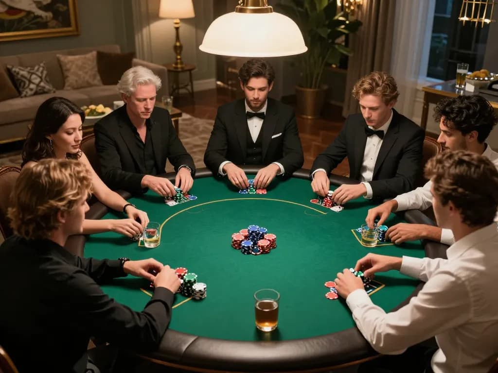 Players enjoying a thrilling poker game at home, showcasing the strategic action of hz88.