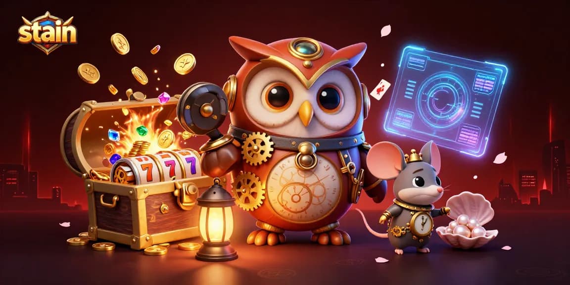 Experience the thrill of casino gaming with stain visuals, featuring dynamic slots and vibrant characters.