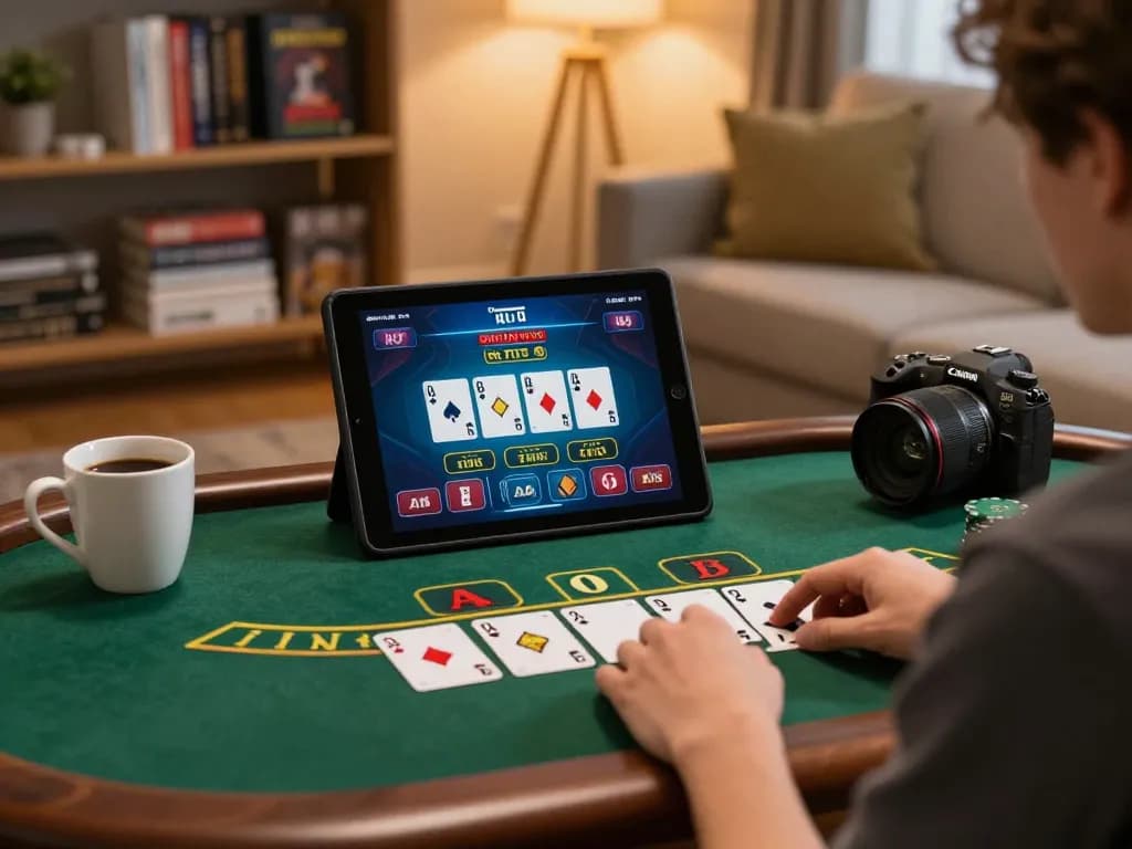 Player engaging in a live dealer game on god55vn app from a cozy living room
