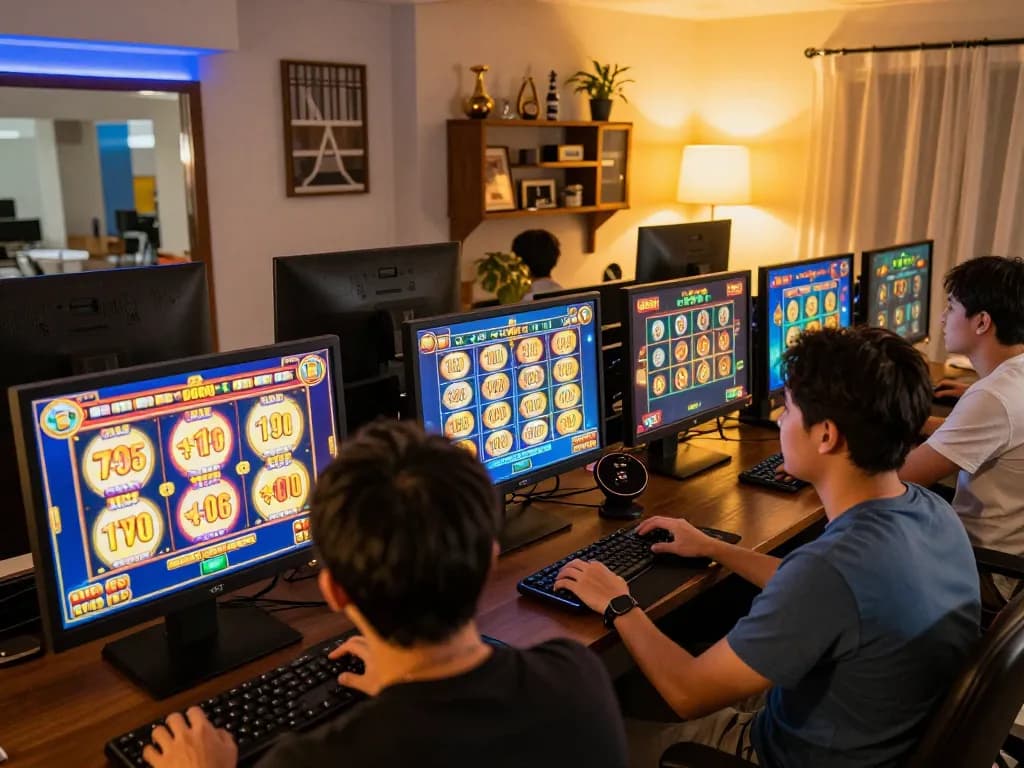 Engaging with toto slot games on multiple screens during an exciting online casino session.