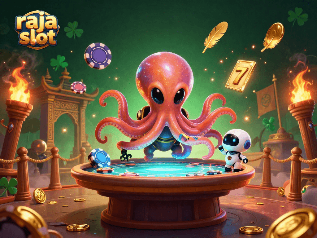 Join the alien octopus at the raja slot holographic poker table surrounded by betting elements.
