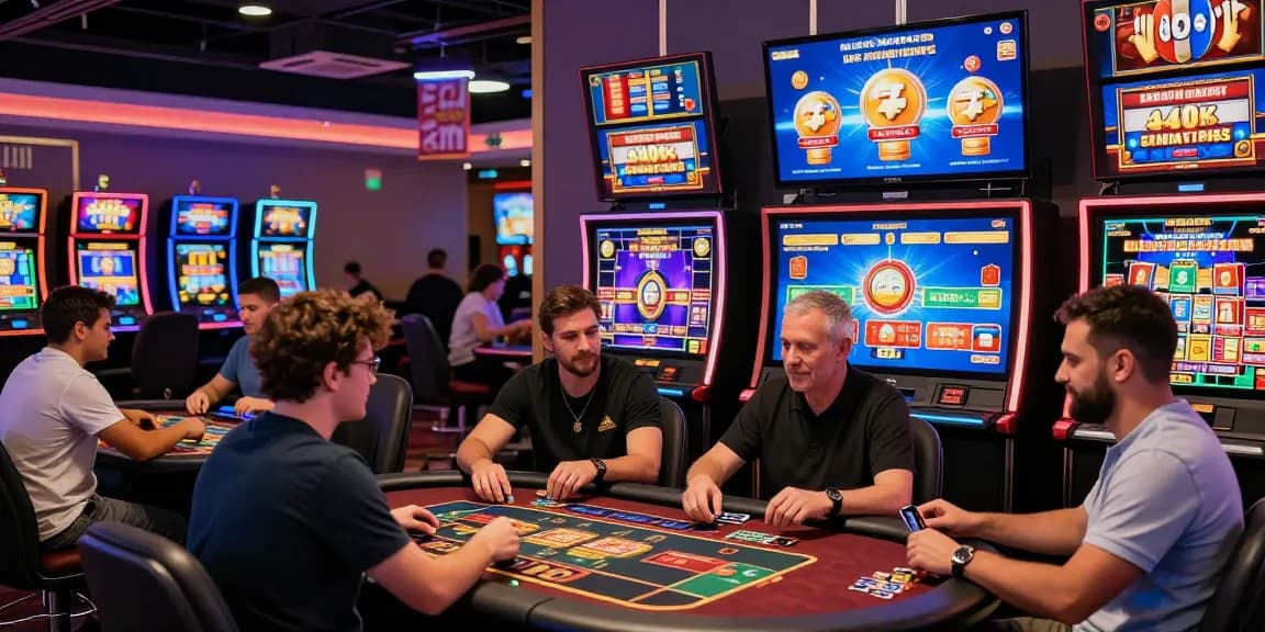 Players at https://scoarch.org.uk enjoying credit card casinos with vibrant digital games in a lively setting.