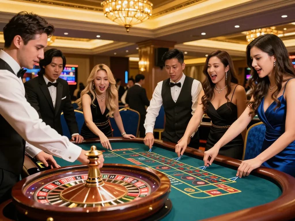 Betting excitement at the roulette table, with players engaging in kdslot strategies.