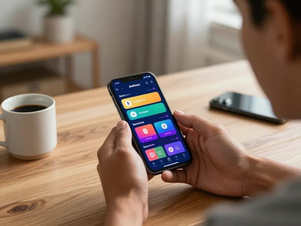 Engaging gameplay using the Jeetbuzz Download App for mobile betting in a cozy home setting.