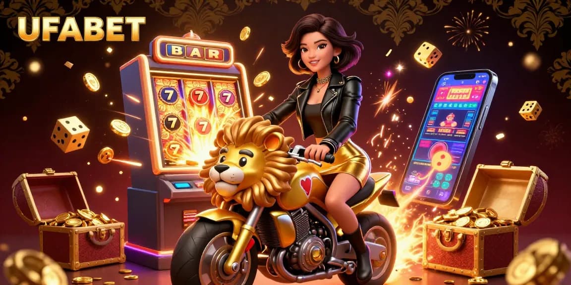 Experience excitement with UFABET through a glamorous scene featuring a stunning woman and vibrant casino elements.