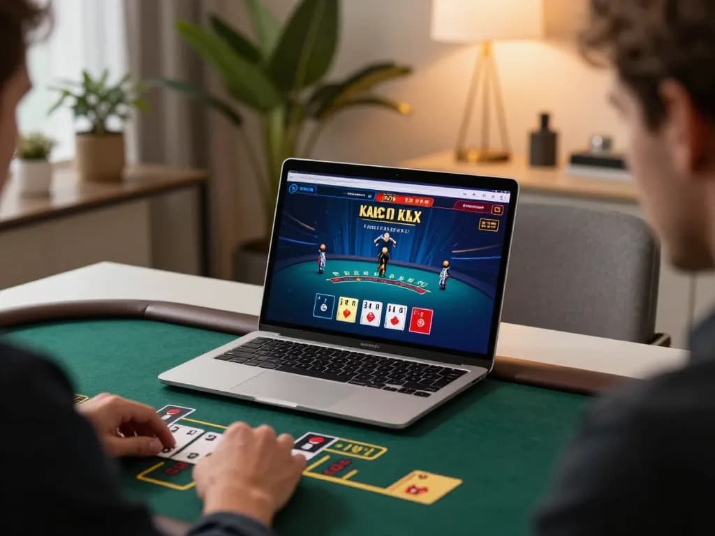Engaging in a live blackjack game on 388bet with stylish home office setup and focused gameplay.