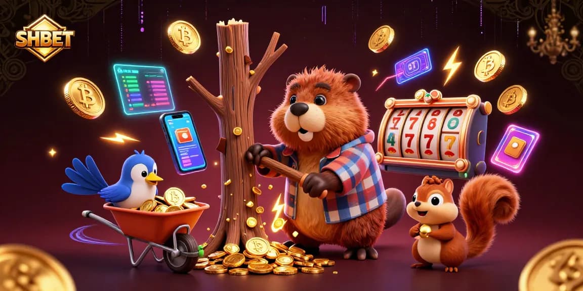 Experience thrilling moments at SHBET as you join a beaver in a game of chance with gold raining down.