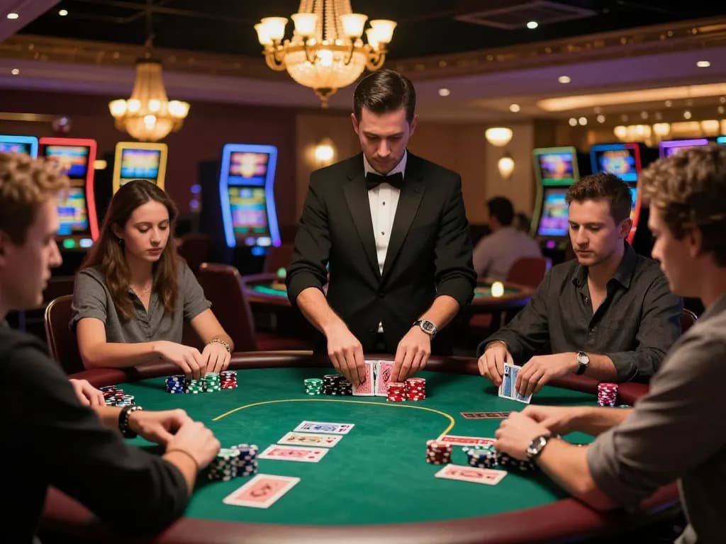 Players enjoying an intense poker game at 98 win casino, showcasing a lively atmosphere and strategic gameplay.