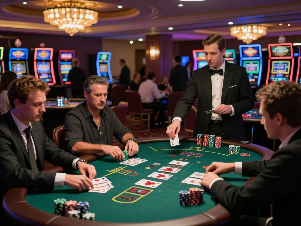 Players engage in strategic blackjack gameplay at TT88 casino, focusing on their cards and chips.
