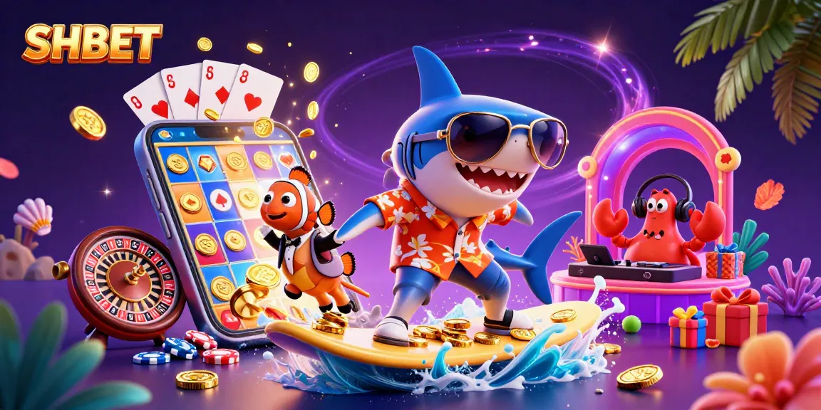Experience SHBET's thrilling casino adventure with 3D characters amidst dazzling game elements.