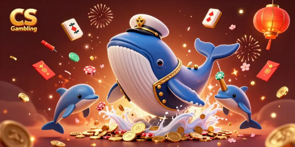 Experience CS Gambling through a playful scene of ocean creatures interacting with poker chips and gold coins.