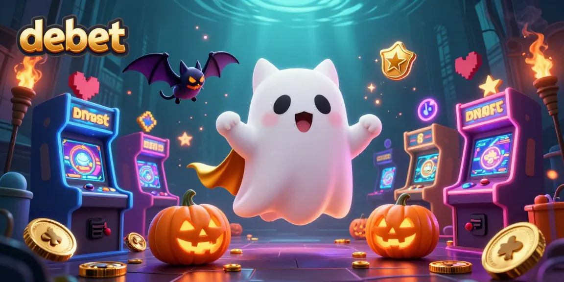 Experience the thrilling debet casino atmosphere with a ghost cat and vibrant gaming elements.