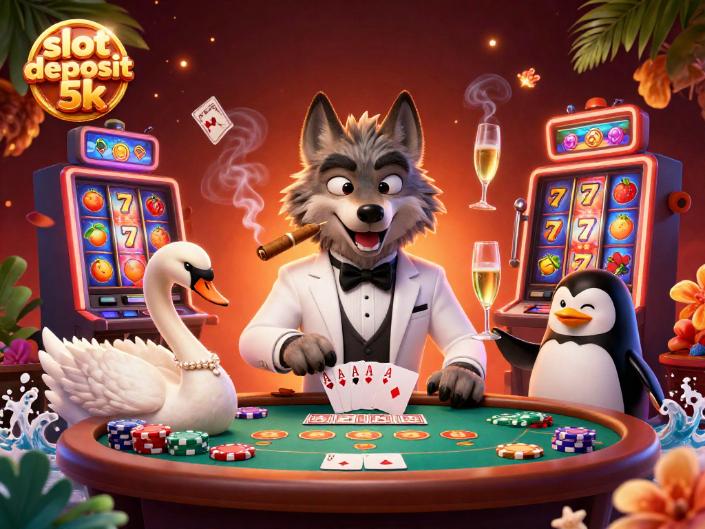 Experience excitement with the slot deposit 5k animated scene, showcasing vibrant slots and a dynamic casino atmosphere.