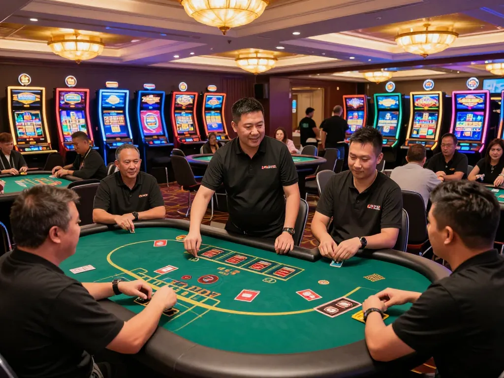 Experience excitement at LV88 casino with players at blackjack tables celebrating wins.