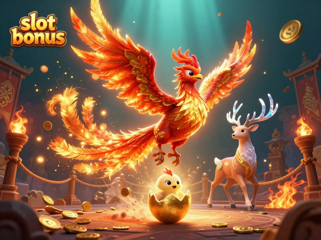 Engage with exciting slot bonus adventures as the phoenix rises in a vibrant casino setting.