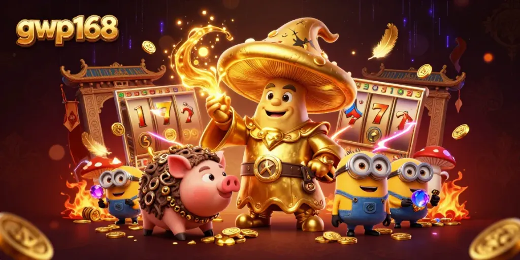 GWP168 menghadirkan ilustrasi kasino dengan penyihir jamur emas dan minion perhiasan, menghasilkan pengalaman bermain yang luar biasa.