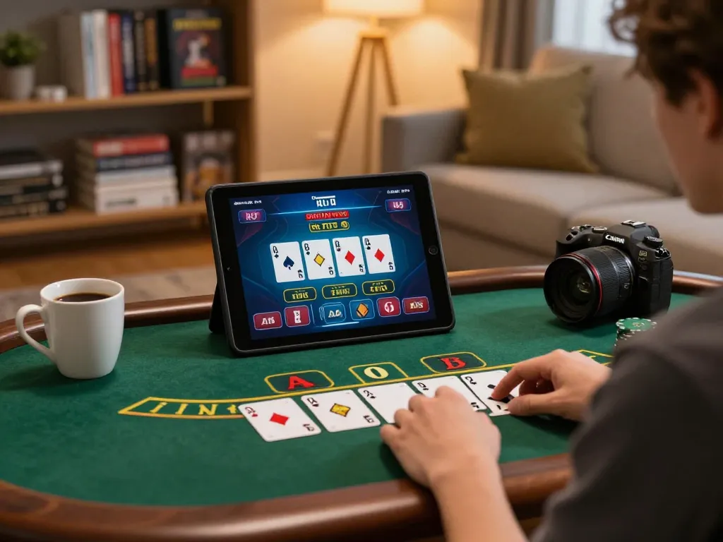 Player engaging in a live dealer game on god55vn app from a cozy living room