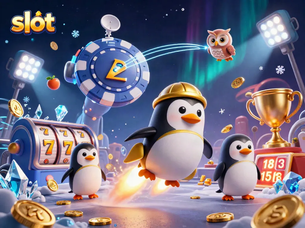 Menangkan slot dengan penguin emas yang meluncur ke stasiun kasino di luar angkasa