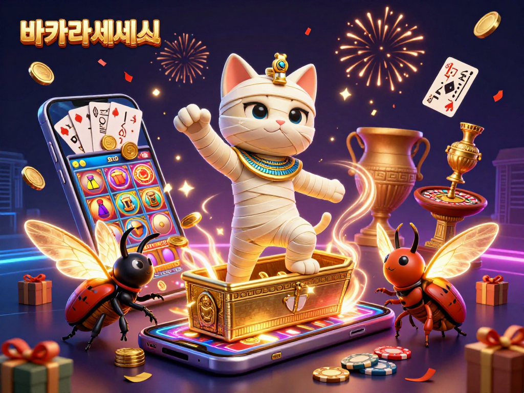 바카라사이트의 게임 요소가 가득한 고대 이집트 피라미드 카지노 장면을 보여줍니다.