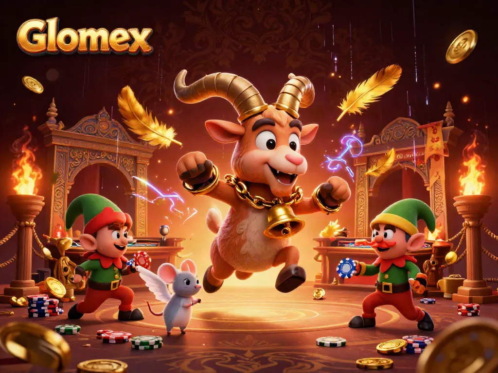 Glomex enhances excitement in a holiday-horror casino with 3D characters in festive chaos.