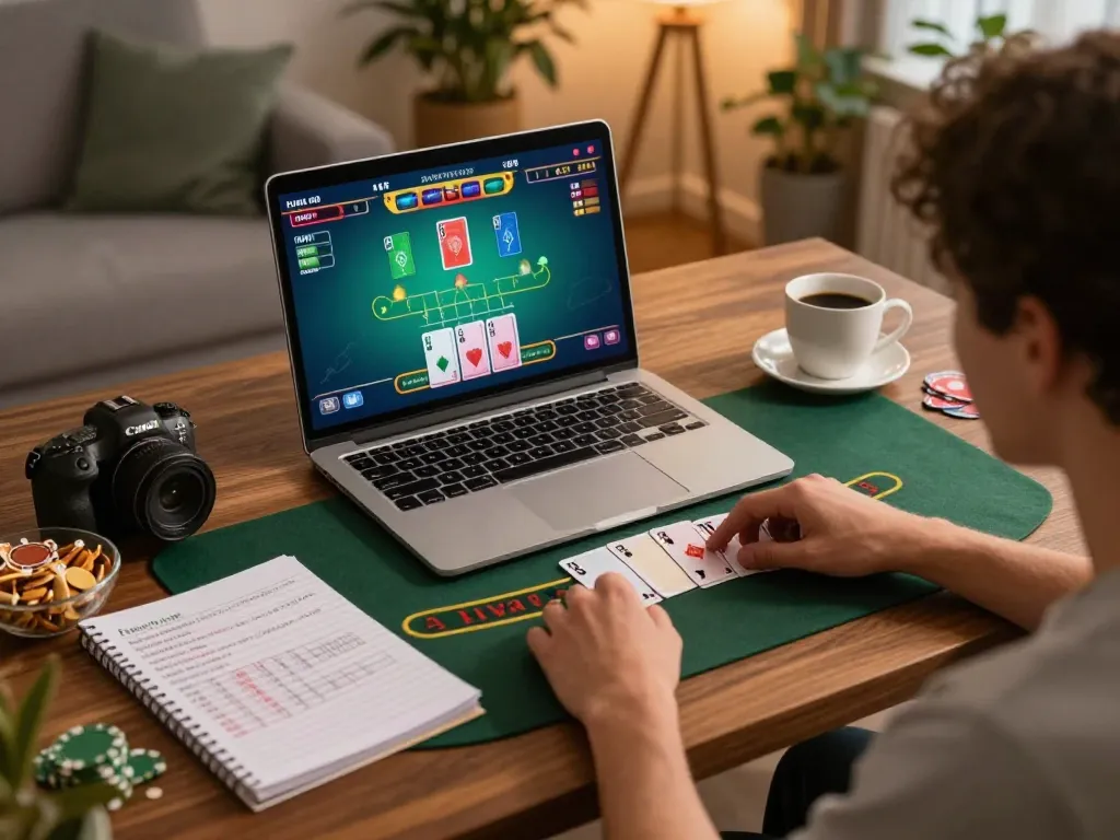 Engaging in live dealer blackjack gameplay at Rikvip, showcasing strategy notes and a vibrant online interface.