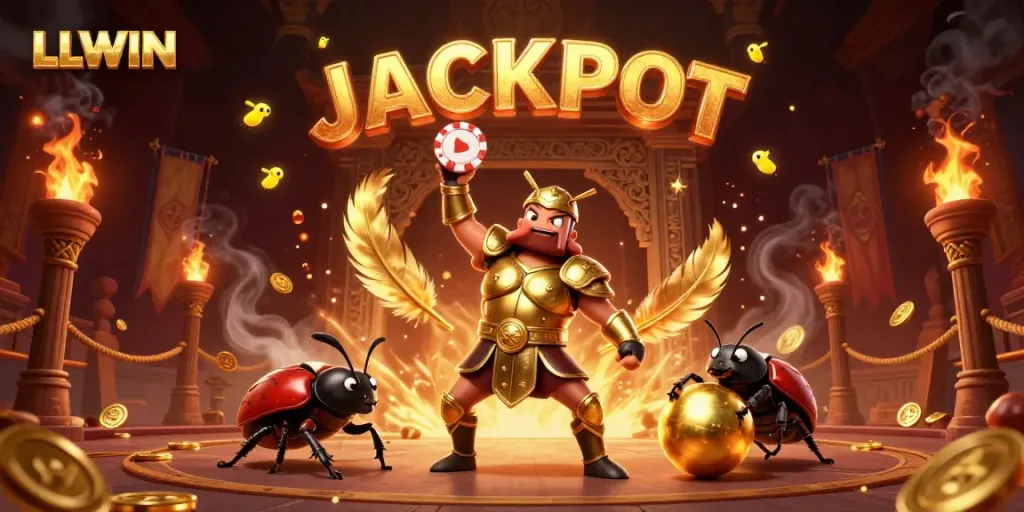 LLWIN brand 3D illustration showcases casino excitement with vibrant characters and dynamic elements.