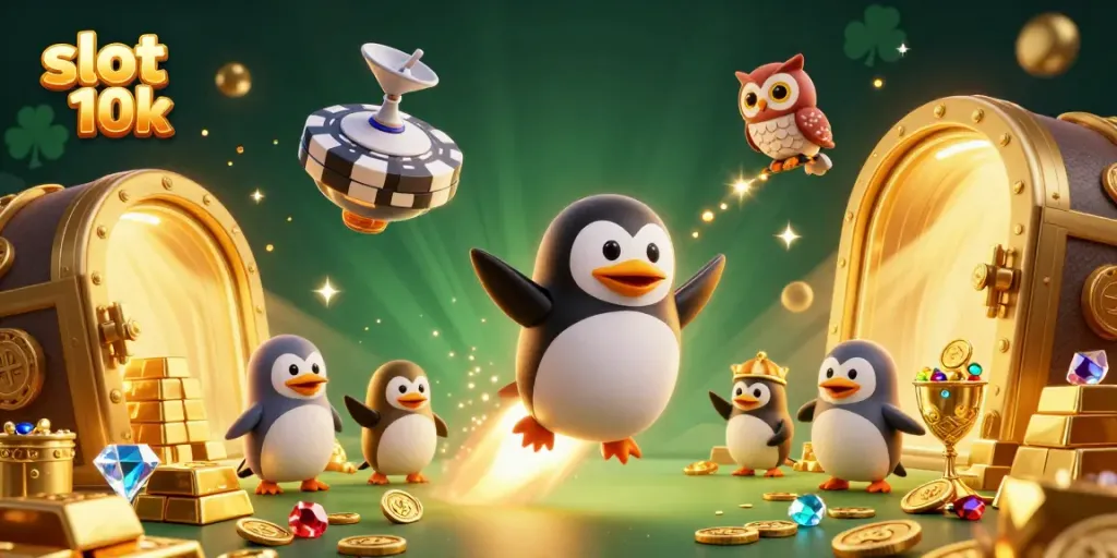 Menyaksikan slot 10k dengan penguin emas yang mengundang keberuntungan dan harta berkilau.
