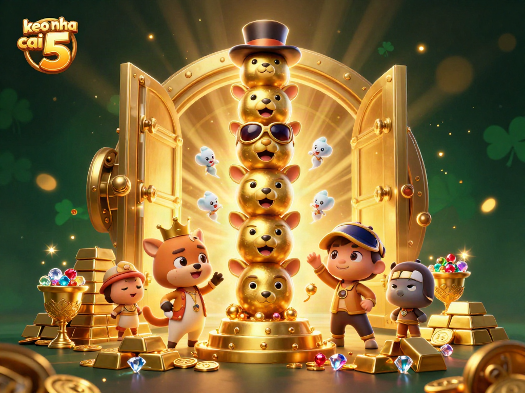 Bet on keo nha cai 5 with excitement as a golden totem pole leads a treasure-filled scene.