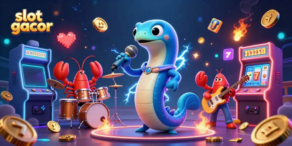 Experience vibrant slot gacor thrills with a dazzling DJ eel and a lively underwater band.