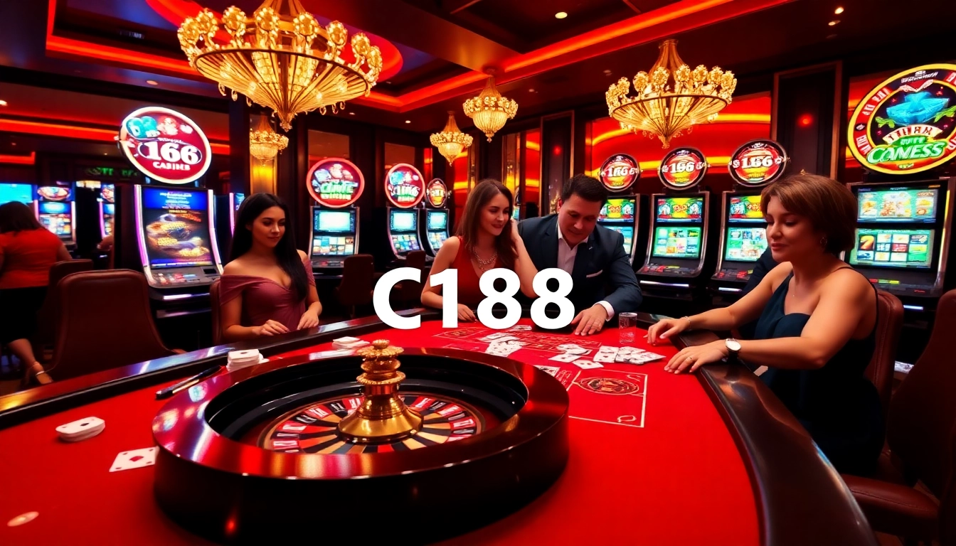 C168 casino table with poker chips and vibrant atmosphere for thrilling gambling action.
