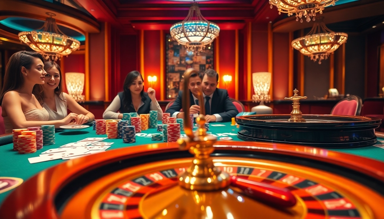 Experience the thrill of gambling at 23win casino with vibrant tables and excited players.