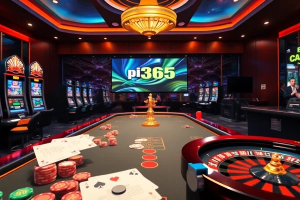 Experience the excitement of ph365 register in a vibrant online casino showcasing slot machines and roulette.